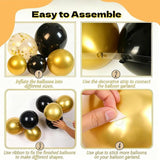 Black Gold Balloon Garland Arch Kit 135pcs with Star Confetti Balloons for Party Decor