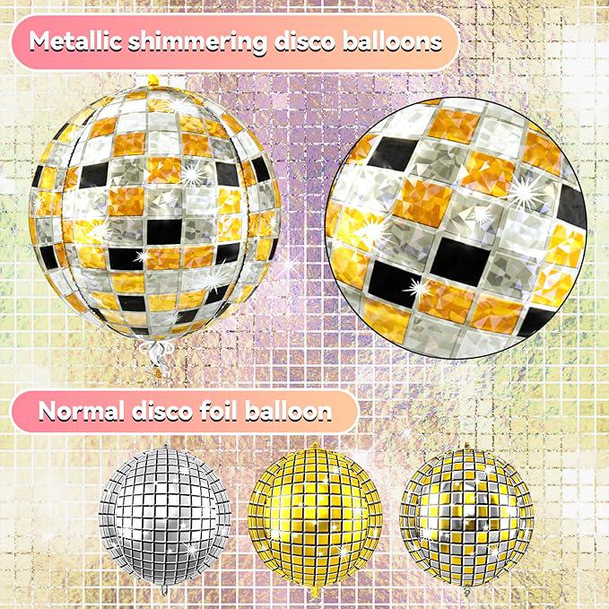 6pcs 22 Inch Multicolor Disco Ball Balloons Gold Black Silver Foil Party Decor