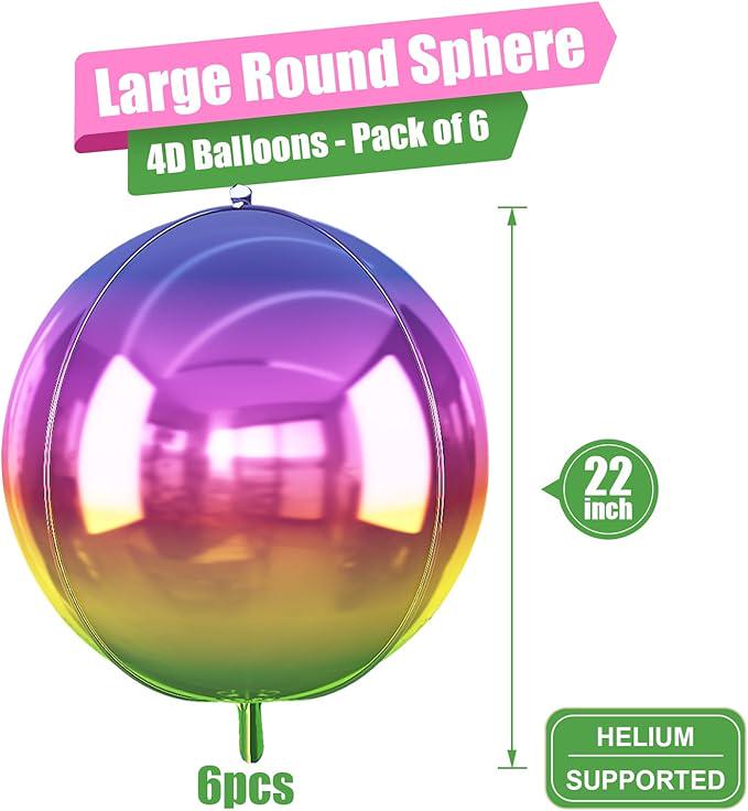 6pcs Gradient Rainbow Foil Balloons 22 Inch Large Metallic Party Decorations