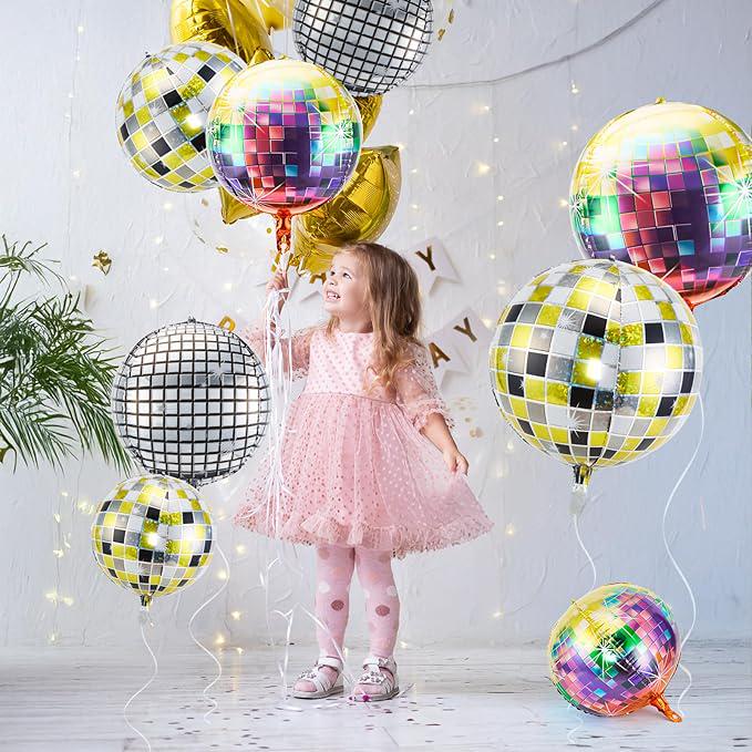 12 Pcs Disco Ball Balloons 22 Inch Multicolor Silver Foil Party Decorations