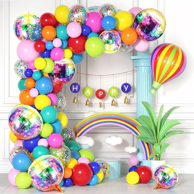 12 Pcs Disco Ball Balloons 22 Inch Multicolor Silver Foil Party Decorations