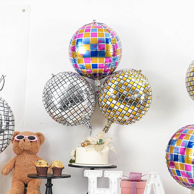 6 Pcs 22 Inch Gold Silver Purple Disco Ball Balloons 4D Party Decorations