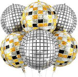 6 Pcs 22 Inch Multicolor Black Silver Gold Disco Ball Balloons 4D Party Decorations