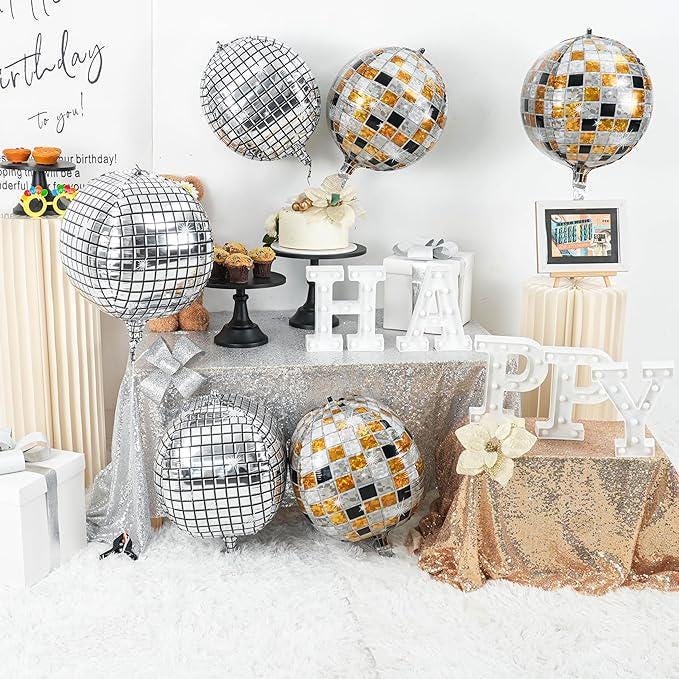 6 Pcs 22 Inch Multicolor Black Silver Gold Disco Ball Balloons 4D Party Decorations