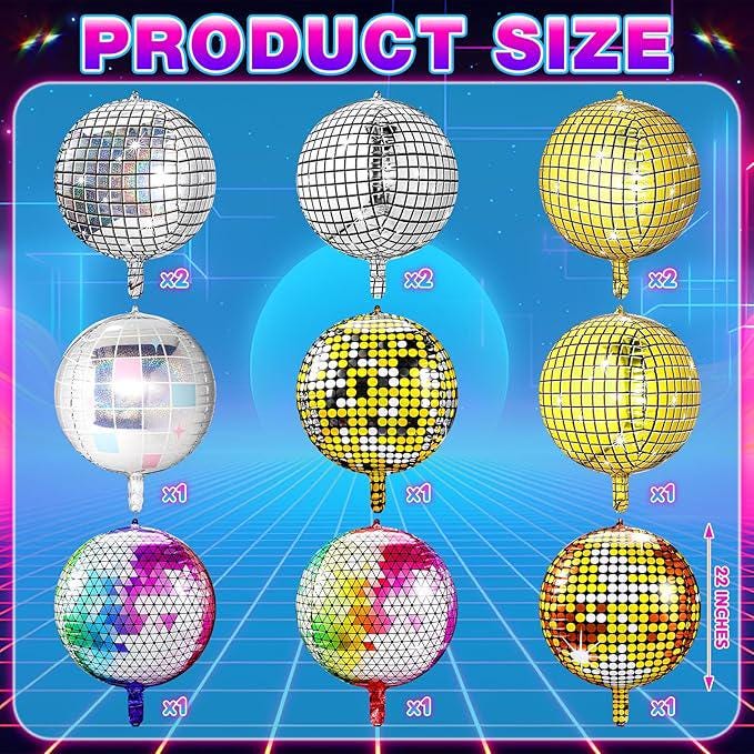 12 Pcs 4D Disco Ball Balloons, Colorful Party Decorations