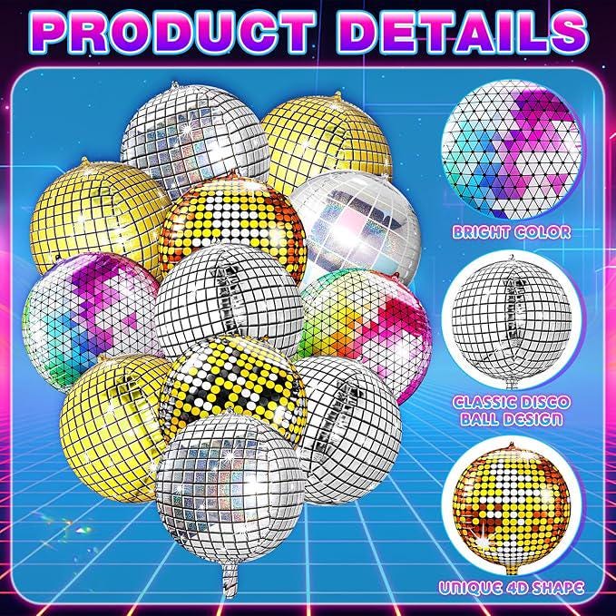12 Pcs 4D Disco Ball Balloons, Colorful Party Decorations