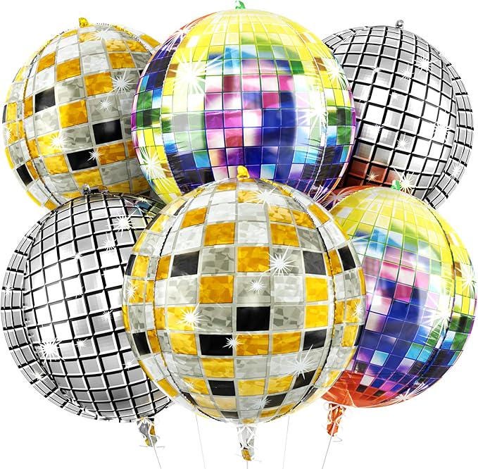 6 Pcs 22 Inch 4D Disco Ball Balloons: Party Decorations