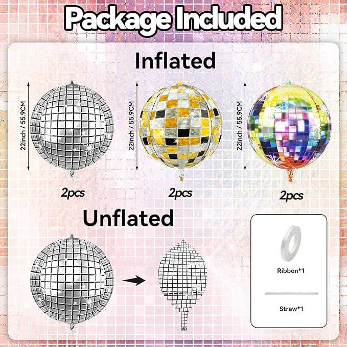 6 Pcs 22 Inch 4D Disco Ball Balloons: Party Decorations