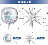 Iridescent Disco Ball Balloons 7 Pcs with Star Balloons Cake Topper Party Decorations 70s