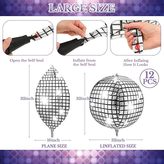 Large Silver Disco Ball Balloons (12 Pcs, 32 Inch)