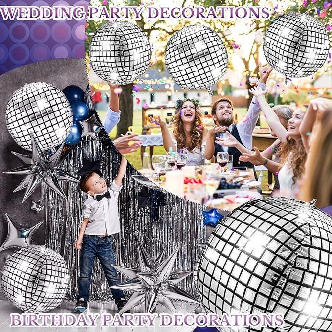 Large Silver Disco Ball Balloons (12 Pcs, 32 Inch)