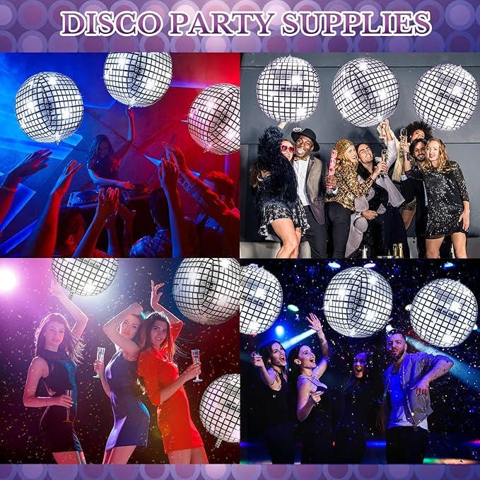 Large Silver Disco Ball Balloons (12 Pcs, 32 Inch)