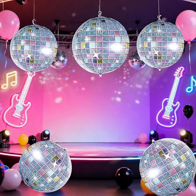 4 Pcs Iridescent Disco Ball Balloons Huge Silver Foil Party Decorations 70s 90s