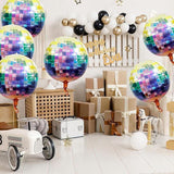Rainbow Disco Ball Balloons, 4D Metallic Party Decorations (6 Pcs)