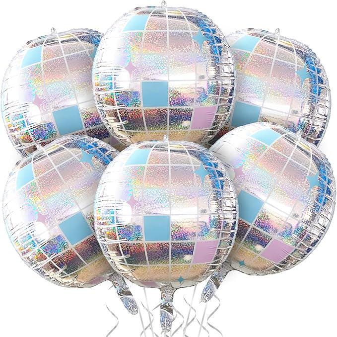 Giant Iridescent Disco Ball Balloons, 22 Inch, 6 Pcs