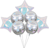 Iridescent Disco Balloons with Clear Star 4D Silver Party Decorations 70s 80s