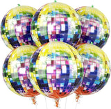 6 Pcs 22 Inch Multicolor Rainbow Disco Ball Balloons 4D Party Decorations 70s 90s