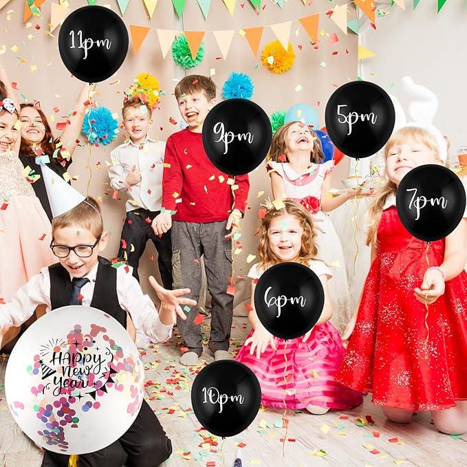 8 Pcs New Year Countdown Balloons 2025 Party Decorations with Confetti and Ribbon