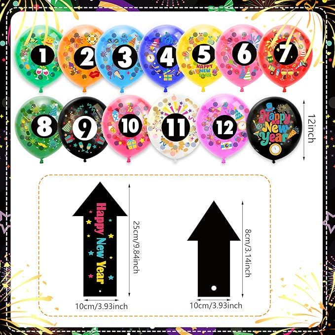 New Year Balloon Drop Clock Countdown Set with Confetti for Party Decor