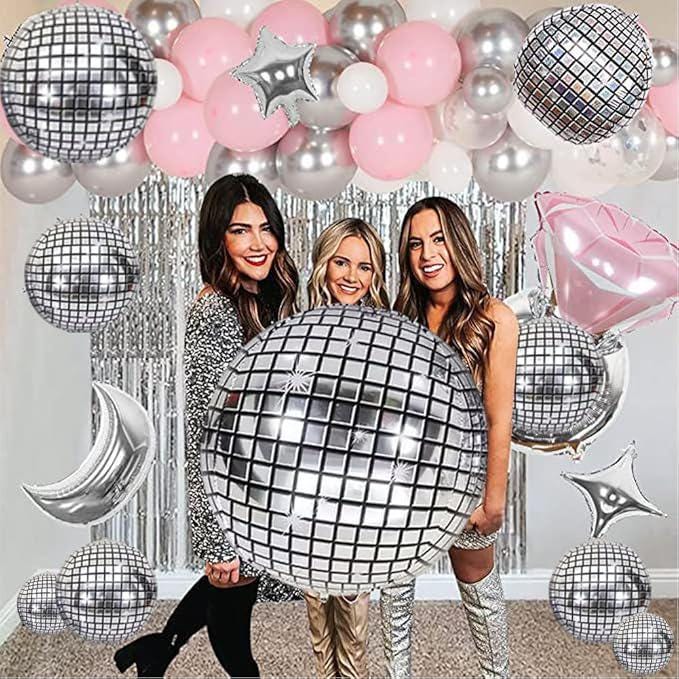 Disco Ball Balloons 30 PCS Silver 4D Mylar 10 to 32 Inch Party Decorations