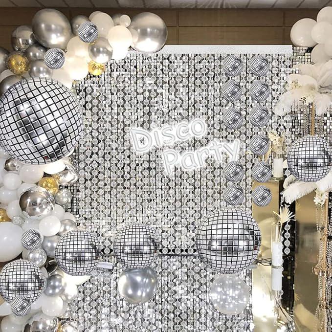 Disco Ball Balloons 30 PCS Silver 4D Mylar 10 to 32 Inch Party Decorations
