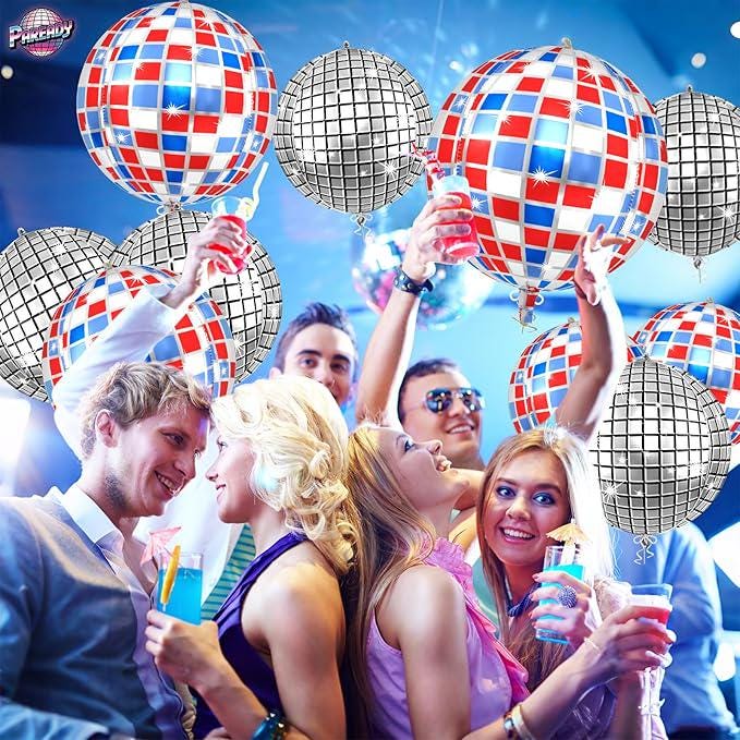 6pcs 22 Inch Colorful Disco Ball Balloons Silver Blue Red Foil Party Decorations