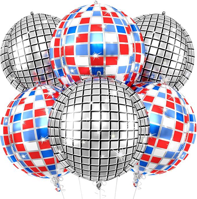 6pcs 22 Inch Colorful Disco Ball Balloons Silver Blue Red Foil Party Decorations