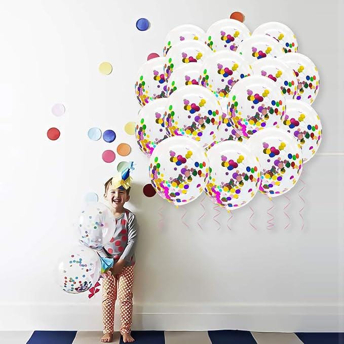 Rainbow Confetti Balloons 25 Pcs 12 Inch Clear Latex Balloons Party Decorations