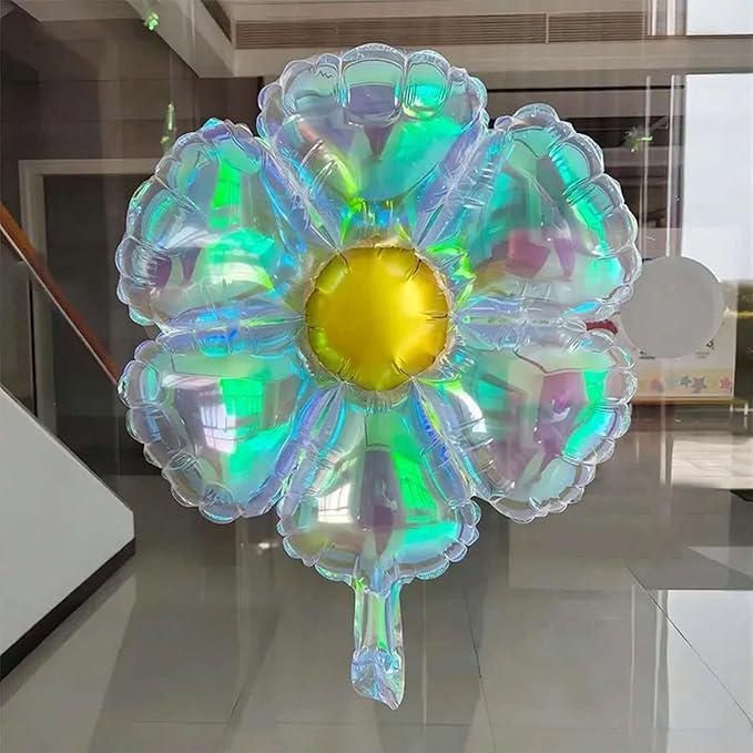 7 Pcs Iridescent Daisy and Heart Balloons Holographic Party Decorations