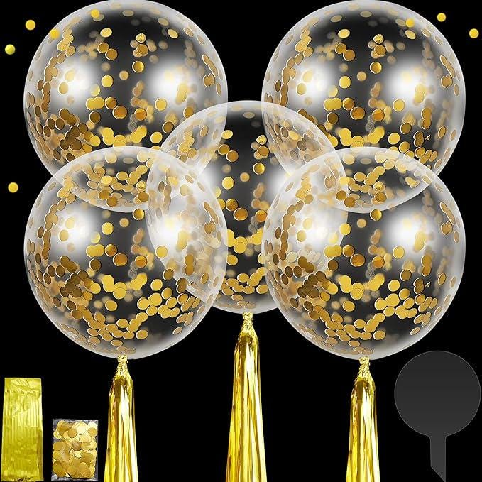 30 Pcs 24 Inch Jumbo Bubble Confetti Balloons with Tassels Party Decorations Gold