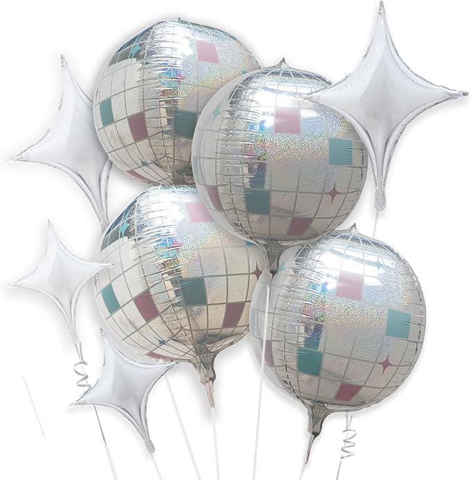 8pcs Iridescent Disco Ball Foil Balloons Silver Glitter 4D Party Decorations
