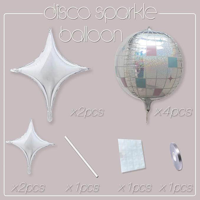 8pcs Iridescent Disco Ball Foil Balloons Silver Glitter 4D Party Decorations