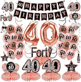 34 Pcs Rose Gold 40th Birthday Decorations Kit for Women Party Supplies