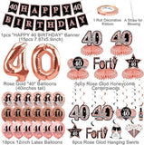 34 Pcs Rose Gold 40th Birthday Decorations Kit for Women Party Supplies