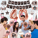 34 Pcs Rose Gold 40th Birthday Decorations Kit for Women Party Supplies