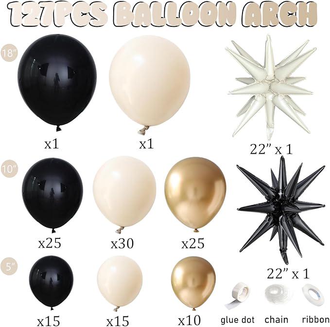 Black Gold Balloon Arch Kit White Chrome Gold Balloons Star Foil Party Decor