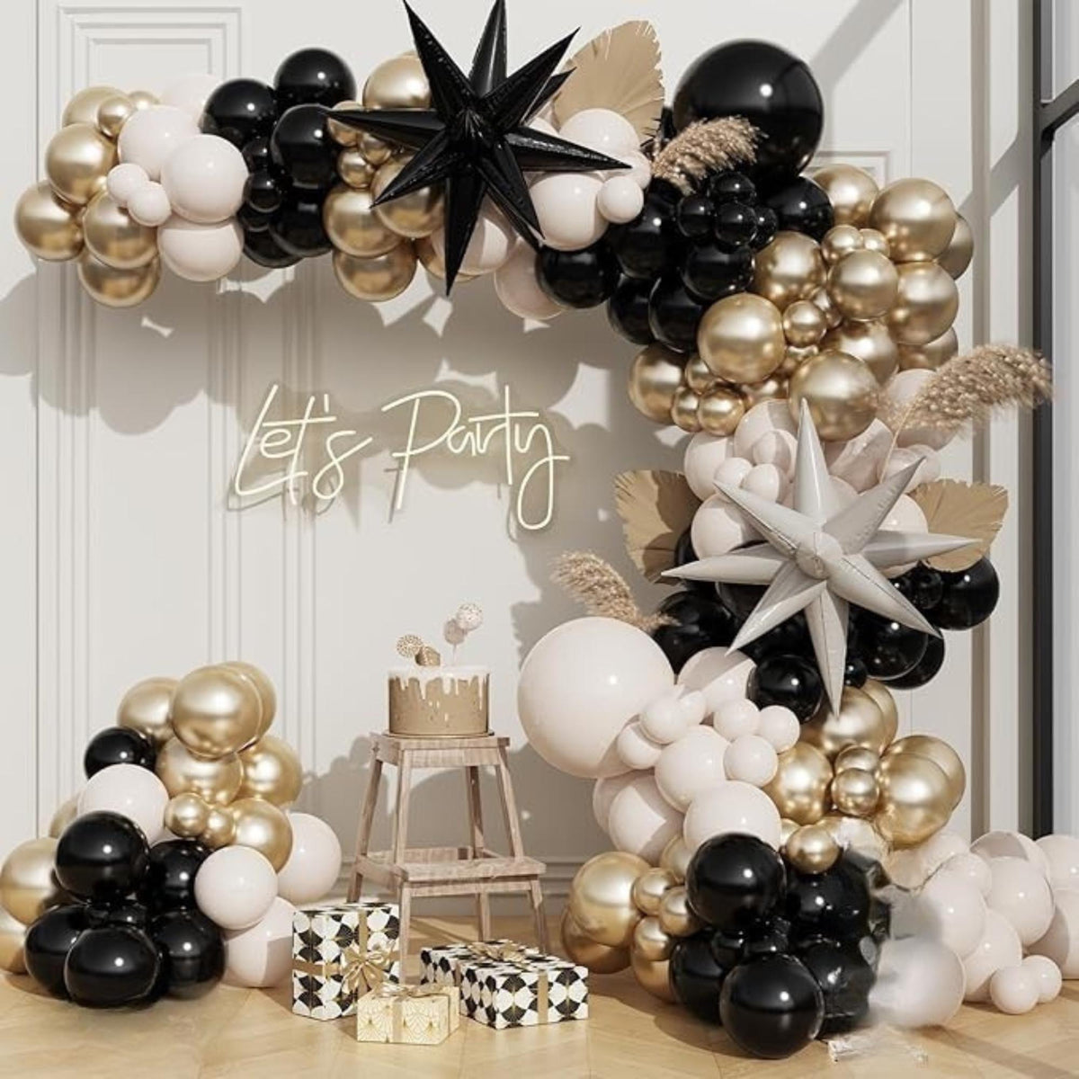 Black Gold Balloon Arch Kit White Chrome Gold Balloons Star Foil Party Decor