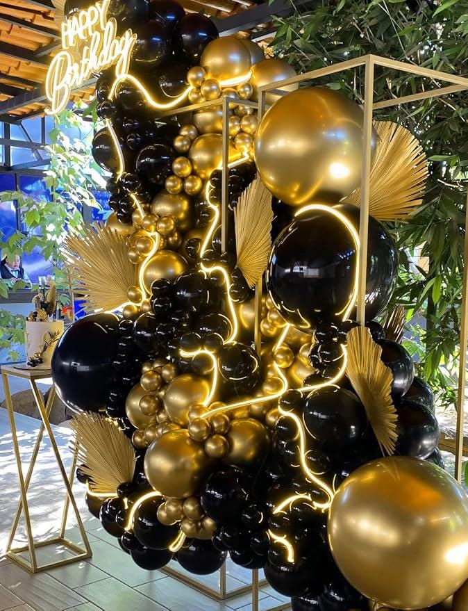 130 Pcs Black Gold Balloon Arch Garland Kit Confetti Star Foil Balloons Party Decor