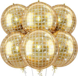 6 Pcs 22 Inch Gold Disco Ball Balloons 4D Foil Decor for Retro Party