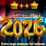 2026 Gold Number Balloons with Star Accessories – New Year Party Decor