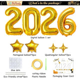 2026 Gold Number Balloons with Star Accessories – New Year Party Decor