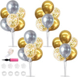 4 Pc Table Centerpiece Balloon Stand Kit with Silver Gold Confetti Balloons for Party