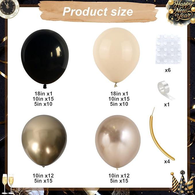 Black Gold Balloon Arch Kit with Metallic Latex Garland for Party Wedding Shower Decor