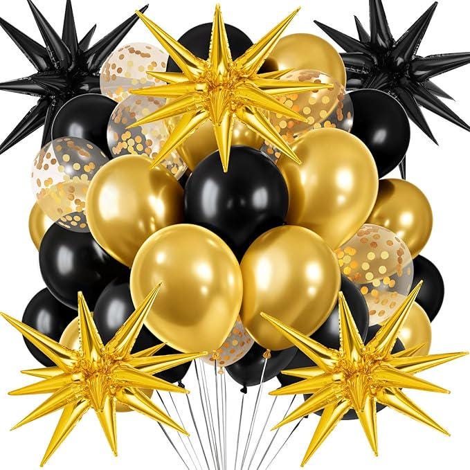 Black and Gold Balloon Kit, Star & Confetti Party Decorations