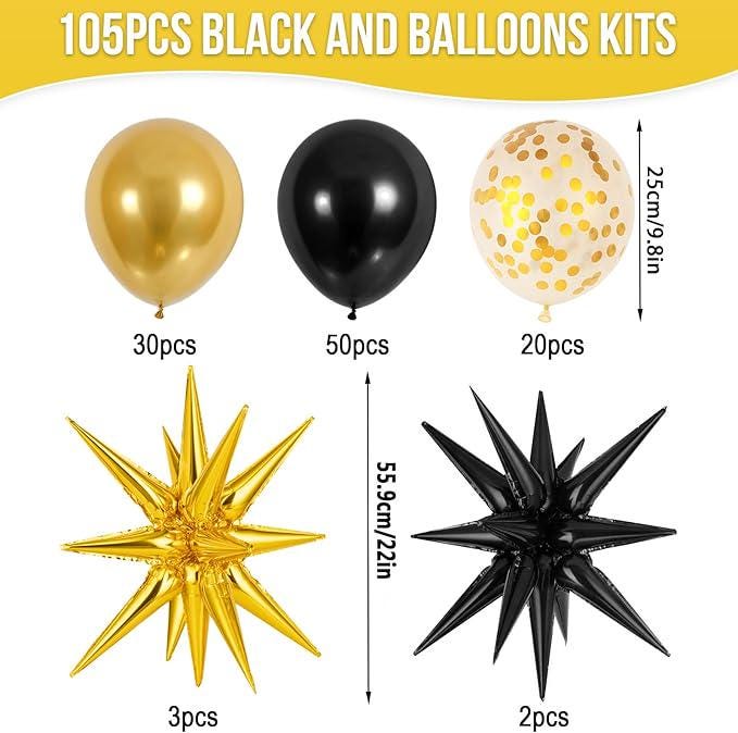 Black and Gold Balloon Kit, Star & Confetti Party Decorations