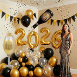 Happy New Year Eve Balloon Garland Arch Kit Black Gold with Foil Balloons 2026