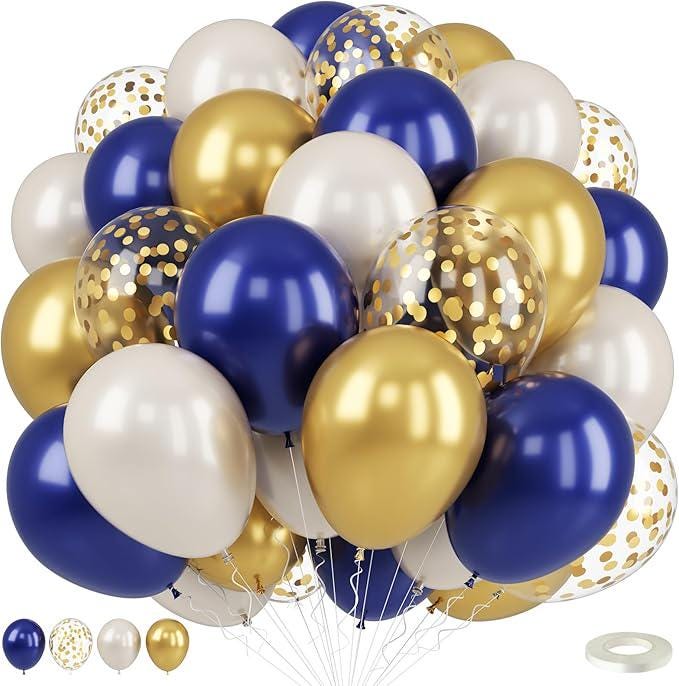 Navy Blue & Gold Confetti Balloons, 50 Pcs Party Decoration Set