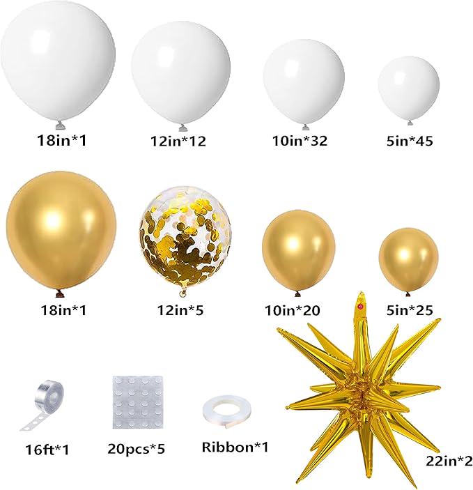 146 Pcs White Gold Balloon Garland Arch Kit with Star Foil Balloons for Party Decorations
