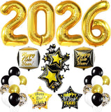 42 Pcs Giant 40 Inch 2026 Gold Balloons with Black Star Foil Party Decorations