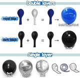 Black Blue Balloon Garland Double Stuffed Navy Royal Silver Foil Arch Kit for Party